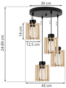 Závesné svietidlo TIMBER 7, 4x drevené tienidlo, O