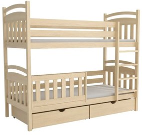 Detská poschodová posteľ z masívu borovice ADAM so šuplíkmi - 200x90 cm - PRÍRODNÁ BOROVICA