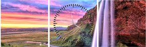 Obraz - Vodopád Seljalandsfoss (s hodinami) (90x30 cm)