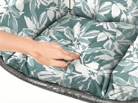 Sivé závesné kreslo KOKON bez stojana, zeleno-biely vankúš