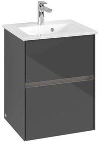 VILLEROY &amp; BOCH Collaro závesná skrinka pod umývadielko, 2 zásuvky, s LED osvetlením, 472 x 404 x 610 mm, Glossy Grey, C141B0FP