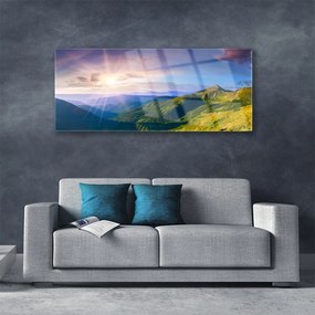 Obraz plexi Hora lúka slnko krajina 125x50 cm