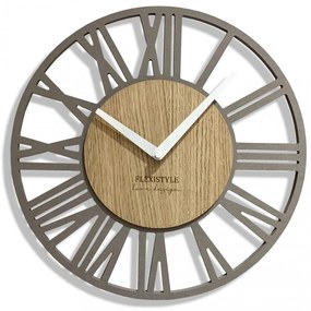 Jednoduché sivé nástenné hodiny v drevenom dizajne