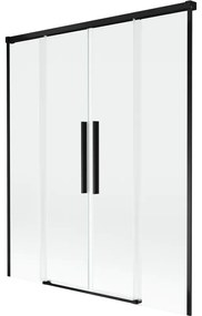 Mexen Rox, 2-krídlová posuvná vaňová zástena 140 x 150 cm, 8mm číre sklo, čierny matný profil, 8C9-140-002-70-00