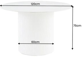 Jedálenský stôl UNIQUE 120 cm okrúhly s bielym rámom, keramickou doskou z bieleho mramoru