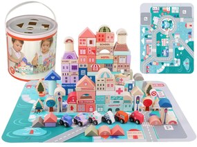 LEAN TOYS Sada drevených kociek Puzzle City - 115 ks