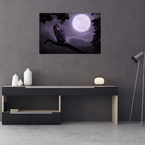 Obraz - Nočná sova, fialová (90x60 cm)