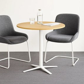 Konferenčný stolík AURA, priemer 80 cm, biela podnož, dub prírodný