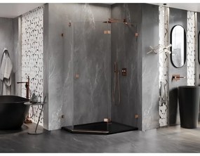 Mexen Lunar, päťuholníkový sprchový kút s pravým sklonom 90 x 80 cm, 8mm číre sklo, profil ružové zlato, 831-090P-080L-60-00-P