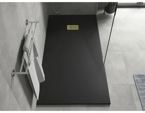 Mexen Hugo, obdĺžniková sprchová vanička SMC 180 x 80 cm, čierna, zlatá krytka, 42708018-G