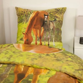 Detské bavlnené posteľné prádlo Herding Horse, 135x 200 cm, 80 x 80 cm