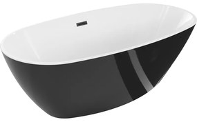 Mexen Eris, voľne stojaca vaňa 155 x 80 cm, biela-čierna, čierny matný prepad, 53441558075-70