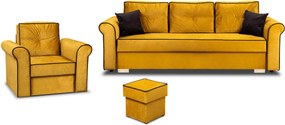 Sedacia Súprava Do Obývačky Pohovka Kreslo A Podnožka Merida Horčicová