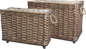 Sada 2ks hnedých košov French Basket s kolieskami Nature – 82*48*55 cm