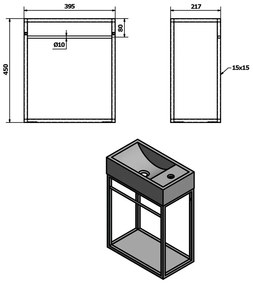 Čierny kovový závesný podstavec bez umývadla 39,5x45 cm Crest – Sapho