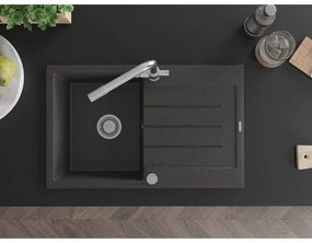 Mexen Bruno, 1-komorový granitový drez s odkvapkávačom 795x495x200 mm a chrómová batéria Duero, čierna škvrnitá, 6513-76-671600-00