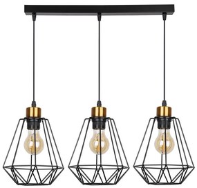 Luster na lanku PRIMO 3xE27/60W/230V čierna/zlatá