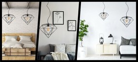 Toolight - Závesná lampa 1xE27 DIAMENT 392197, čierna, OSW-08570
