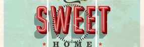 Obraz - Home sweet home (s hodinami) (90x30 cm)