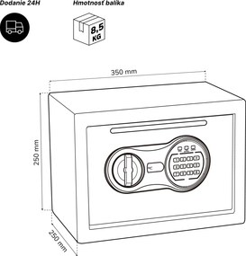 Malý vhadzovací trezor na kód, elektronický, na tržbu a obálky, 350x250x250 mm: PIERCE
