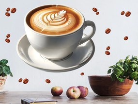 Hrnček kávy lungo textilní prelepiteľná nálepka na stenu hárok 45 x 39 cm