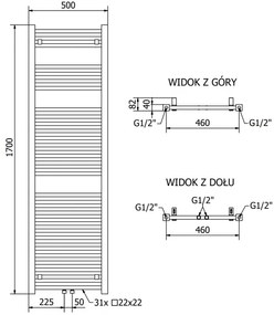 Mexen Pluton, elektrické vykurovacie teleso 1700x500 mm + vykurovacia tyč 900 W, biela, W106-1700-500-2900-20