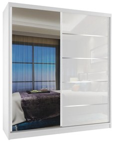 Šatníková skriňa 133 cm Belini biely mat / biely lesk s posunými dverami a zrkadlom  MG SZP2/2/W/1L5W/HI