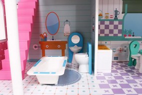 Veľký drevený domček pre bábiky ružovej farby pre deti od 3 rokov, doplnky, nábytok + 3 poschodia