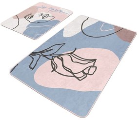 Modro-ružové zamatové kúpeľňové predložky v súprave 2 ks 60x100 cm Abstract Faces – Mila Home