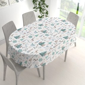 Biante Bavlnený oválny obrus Sandra SA-662 Modro-zeleno-hnedý vianočný vzor 100x140 cm