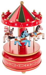 Hrací kolotoč s koníkmi, 18 cm, červená