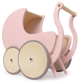 Kinderfeets® Drevený kočík pre bábiky a nácvik chôdze ružová