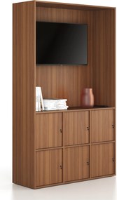 Kancelárska skriňa FRAME, 6x dvere, priestor pre TV, 1299 x 450 x 2162 mm, cylindrický zámok, orech