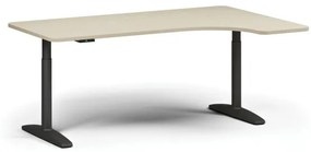 Výškovo nastaviteľný stôl OBOL, elektrický, 675-1325 mm, ľavý/pravý, doska 1800x1200 mm, čierna zaoblená podnož, breza