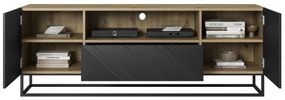 TV stolík Asha 167 cm na čiernom podstavci s otvorenou policou - artisan / čierny mat
