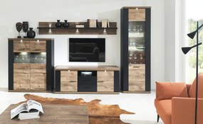 Vysoká vitrína Boston, čierna/dub ribbeck, s osvetlením, ľavá