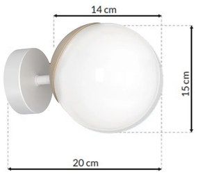 Nástenné svietidlo Sfera, 1x biele sklenené tienidlo, w/drevo