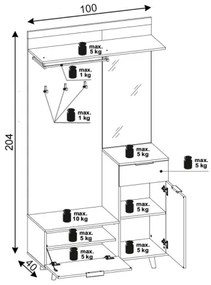 Predsieňová stena so zrkadlom SVEN hnedá/grafit
