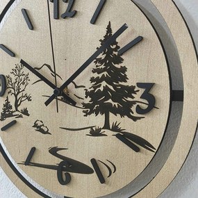 Nástenné hodiny Lesná krajina gravírované | PUPOU: HDF - Javor 30 cm 4795-115320 HDF0607