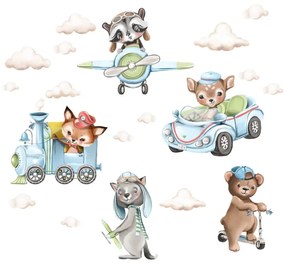 Detské nálepky na stenu - Zvieratká a dopravné prostriedky