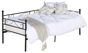 KONDELA Rozali kovová jednolôžková posteľ s roštom 90x200 cm čierna