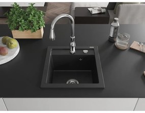 Mexen Vito, 1-komorový granitový drez 520x490x210 mm a drezová batéria Savita, čierna, 6503-77-672601-00
