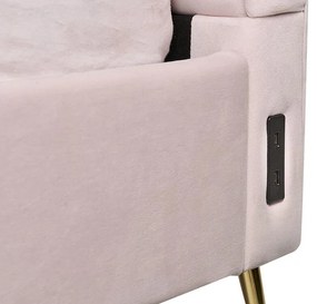 Zamatová posteľ s USB portom 180 x 200 cm ružová MIRIBEL Beliani