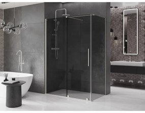 Mexen Velar, sprchový kút s posuvnými dverami 140 x 85 cm, 8mm šedé sklo, brúsená oceľ, 871-140-085-41-97
