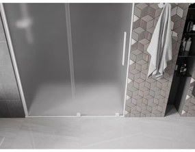 Mexen Velar, posuvné sprchové dvere do otvoru 130 cm, 8mm sklo námraza, biela matná, 871-130-000-31-20