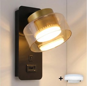 Brilagi - Nástenné svietidlo s USB portom AURA LUX 1xGX53/30W/230V čierna/zlatá