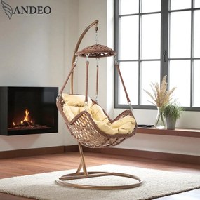 Závesné hojdacie kreslo HAVANNA- hnedé + béžové vankúše