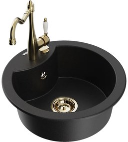 Mexen Diego, granitový drez 488x488x167 mm, 1-komorový a drezová batéria Carla, čierna, 6512-77-670700-50