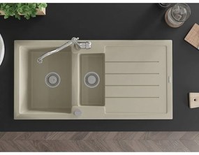 Mexen Andres, granitový drez 1000x500x200 mm, 1,5-komorový a drezová batéria Carla, béžová, 6515-69-670700-00