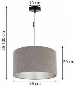 Závesné svietidlo Mediolan, 1x šedé/chrómové textilné tienidlo